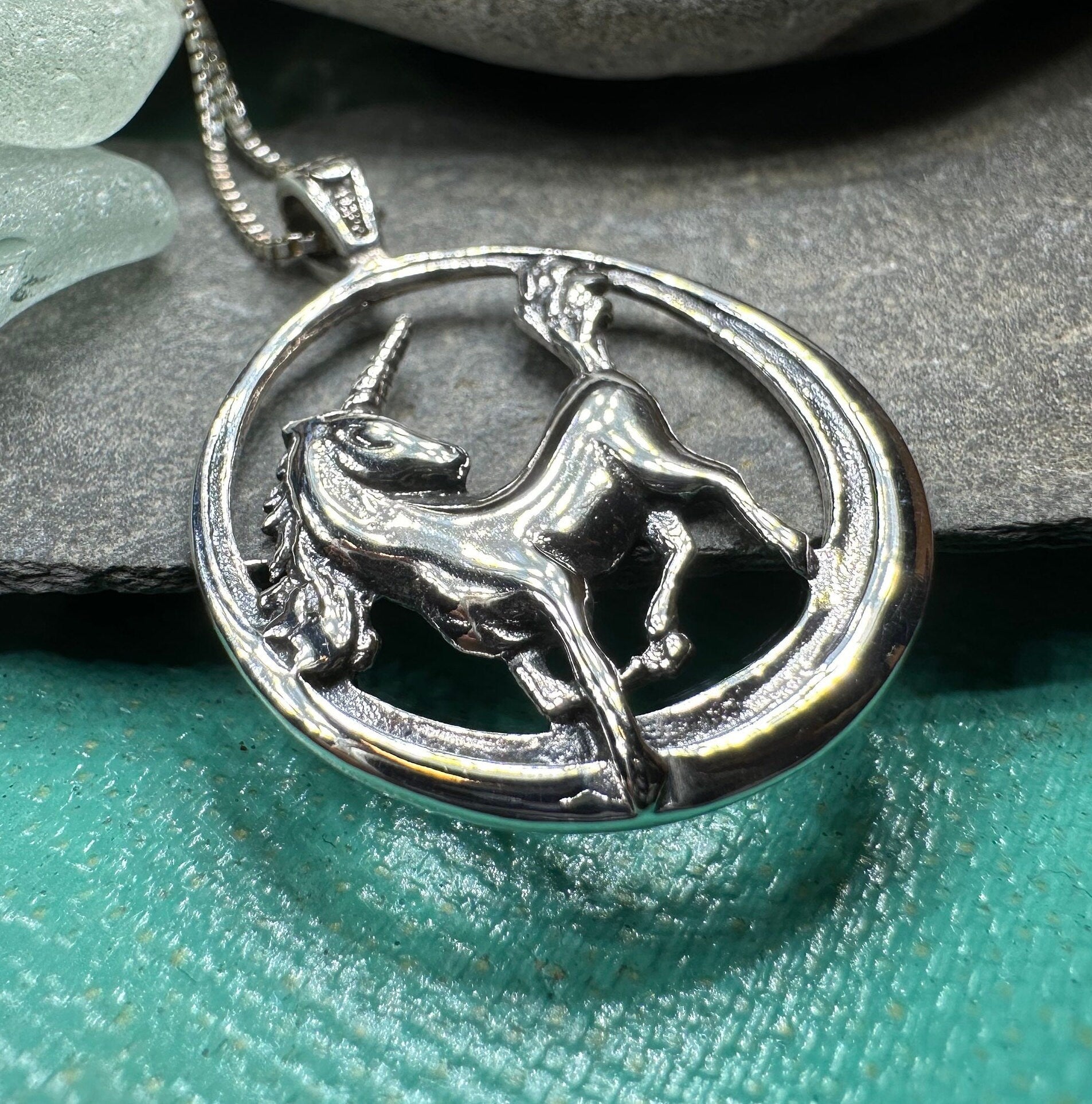 Prancing Unicorn Necklace in Sterling Silver