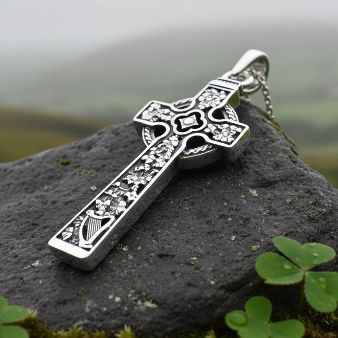 The Quinn Irish Harp Celtic Cross Necklace