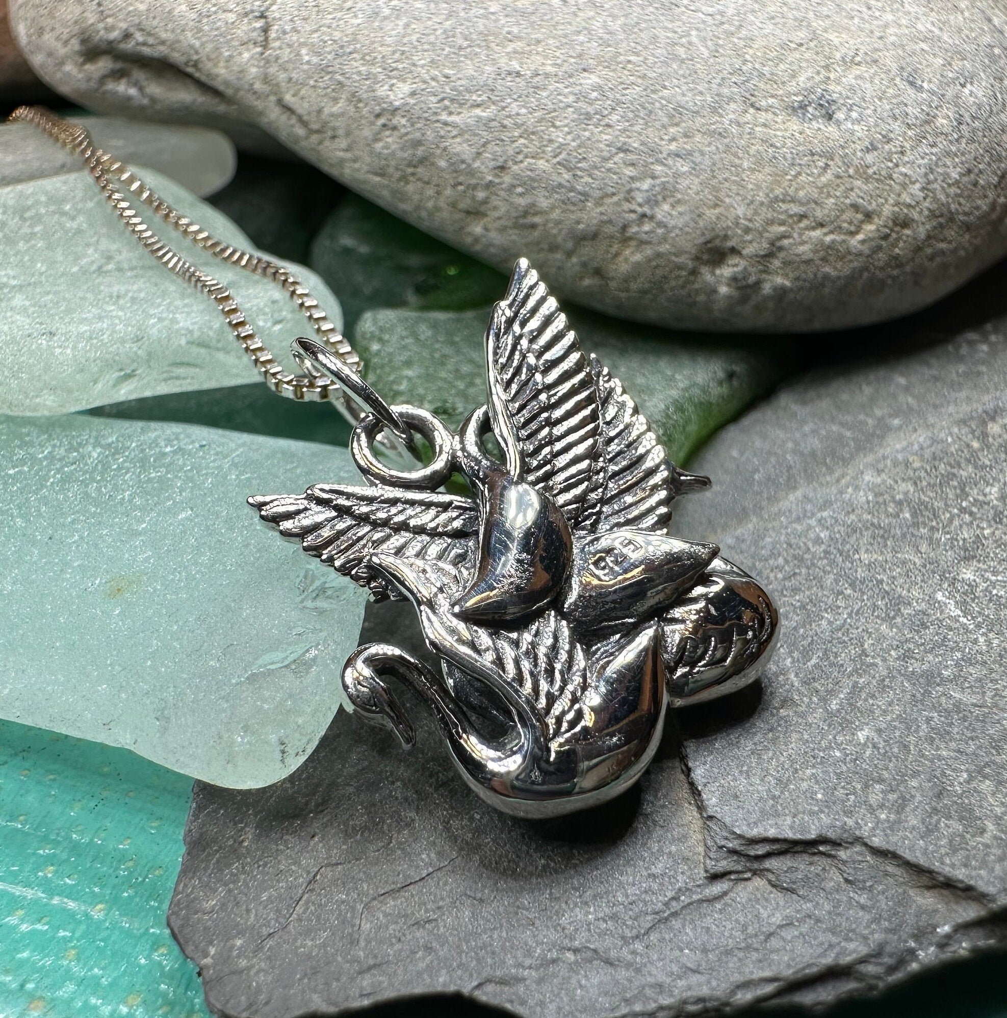 Irish Children of Lir Swan Necklace in Sterling Silver