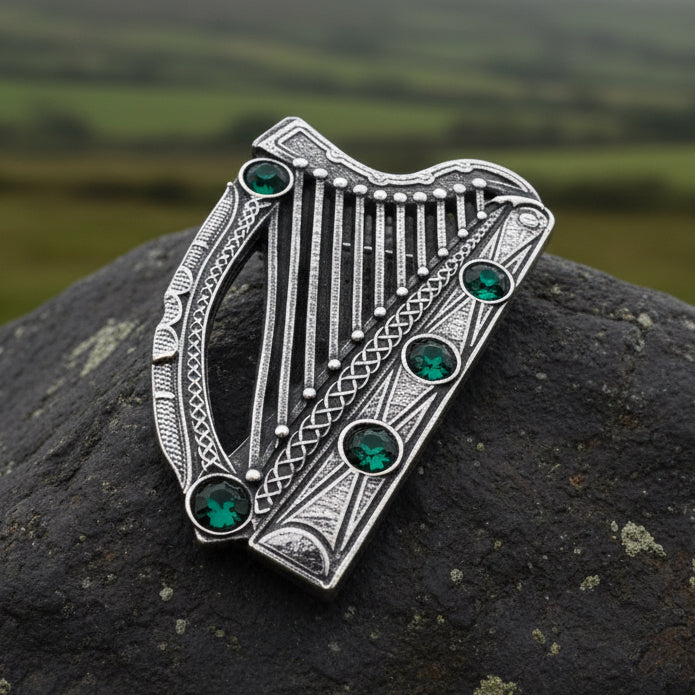 Boru Celtic Harp Brooch - Irish Jewelry