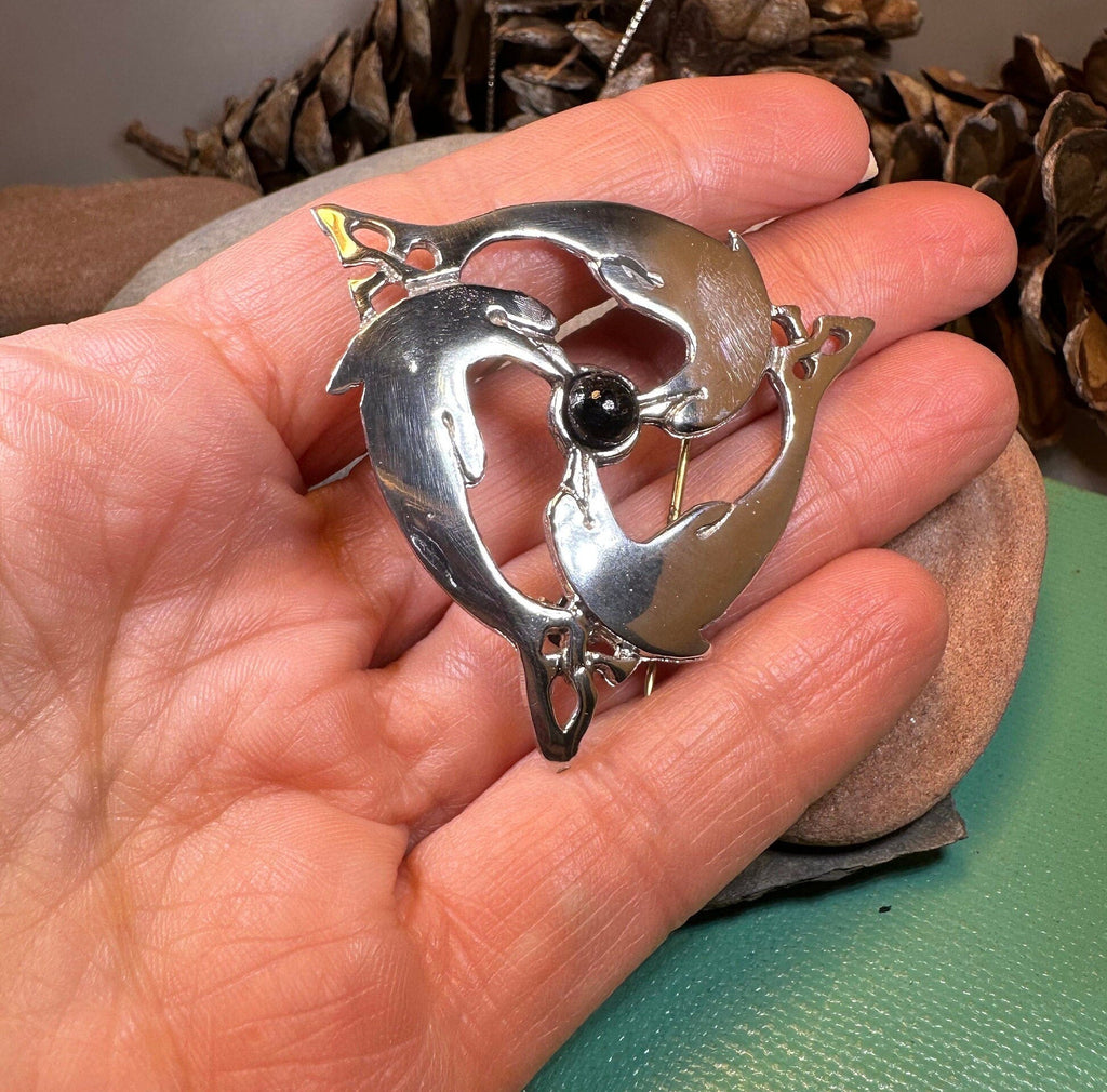 Celtic Dolphin Triskele Brooch - Handmade in Scotland
