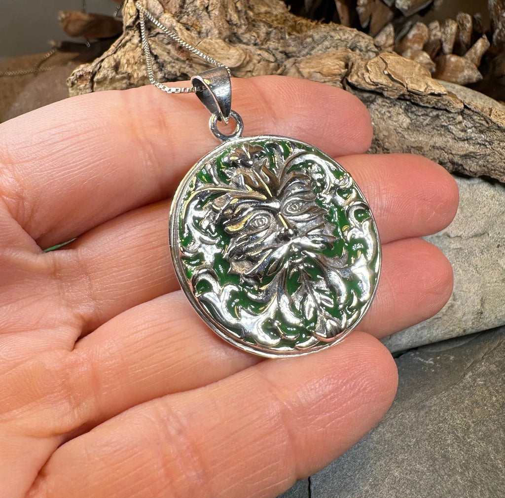 Black Forest Green Man Necklace in Sterling Silver