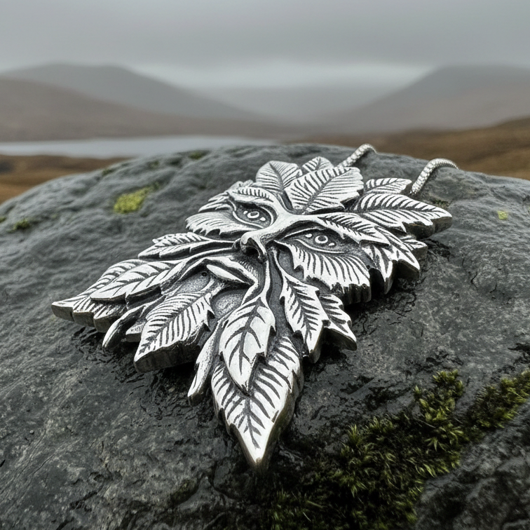 Montgeon Green Man Necklace in Sterling Silver