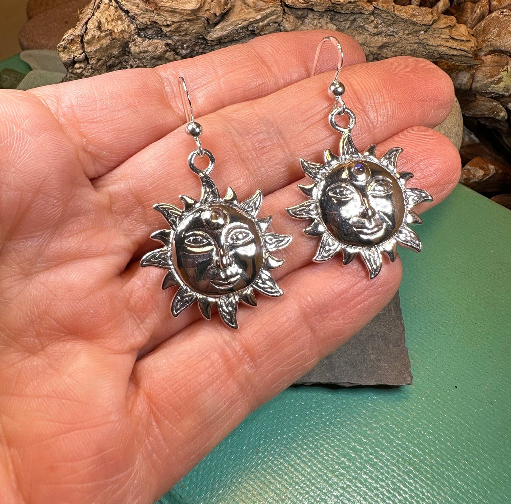 Celtic Skies Sun Moonstone Earrings in Sterling Silver