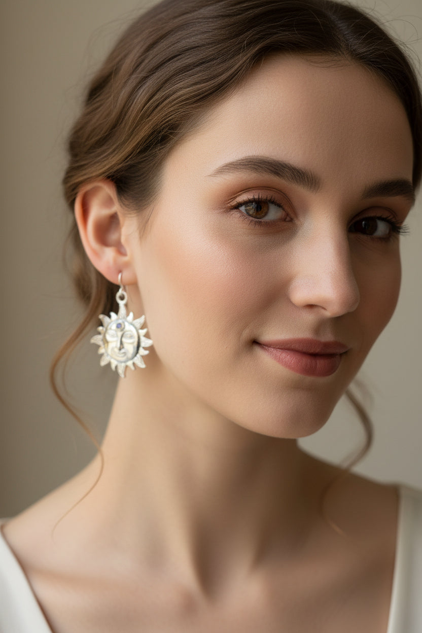 Celtic Skies Sun Moonstone Earrings in Sterling Silver