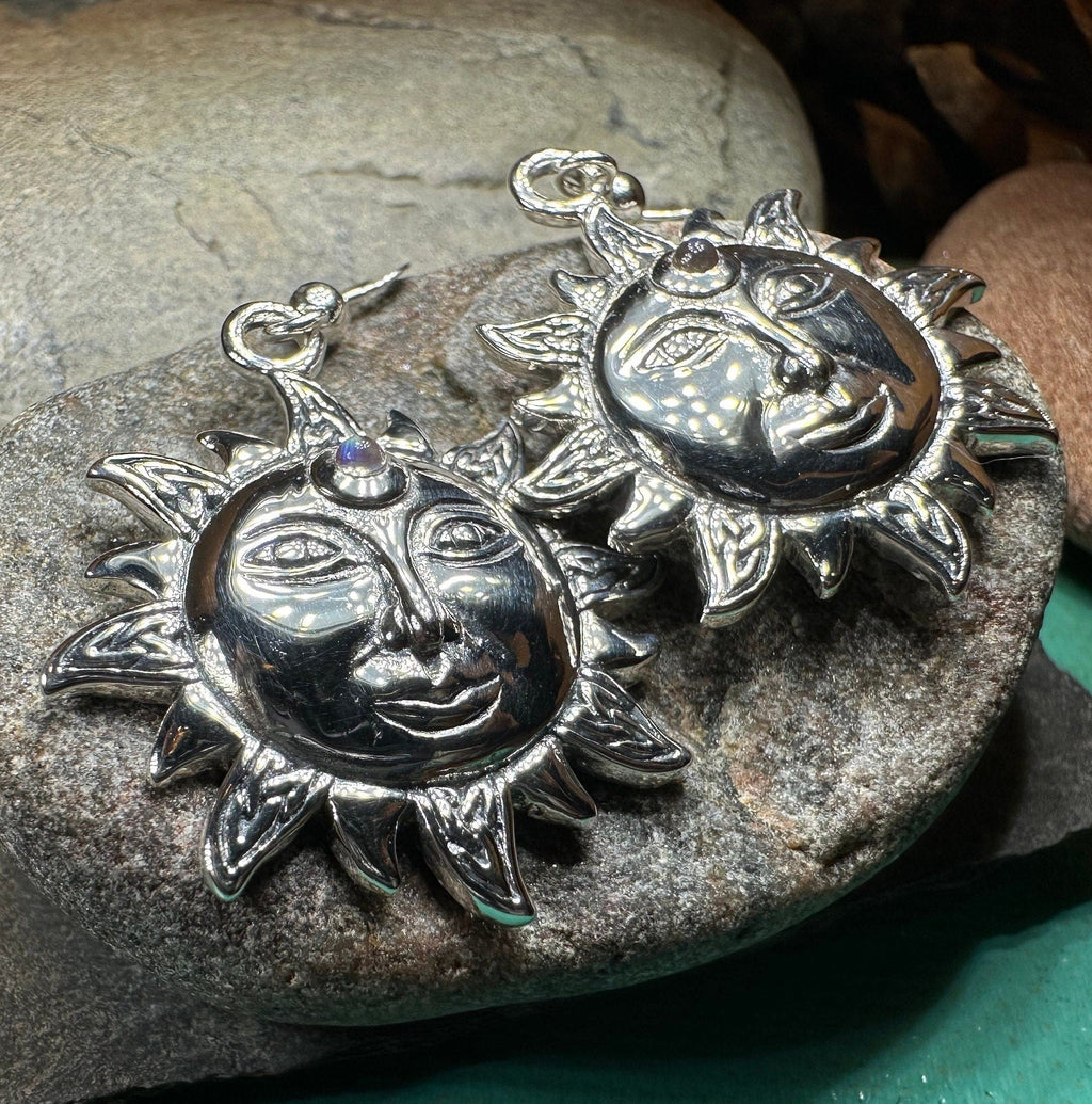 Celtic Skies Sun Moonstone Earrings in Sterling Silver