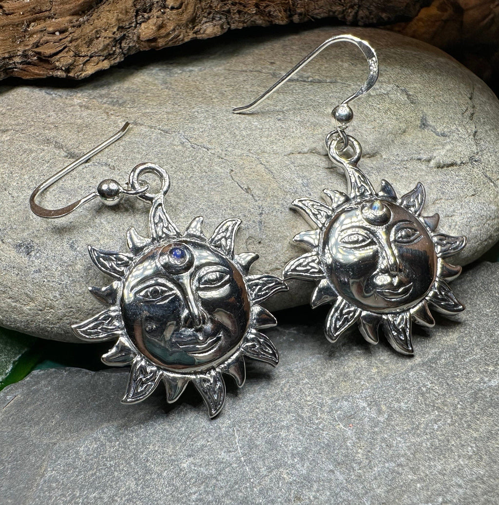Celtic Skies Sun Moonstone Earrings in Sterling Silver