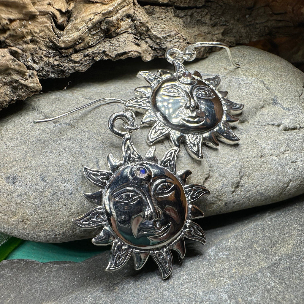 Celtic Skies Sun Moonstone Earrings in Sterling Silver
