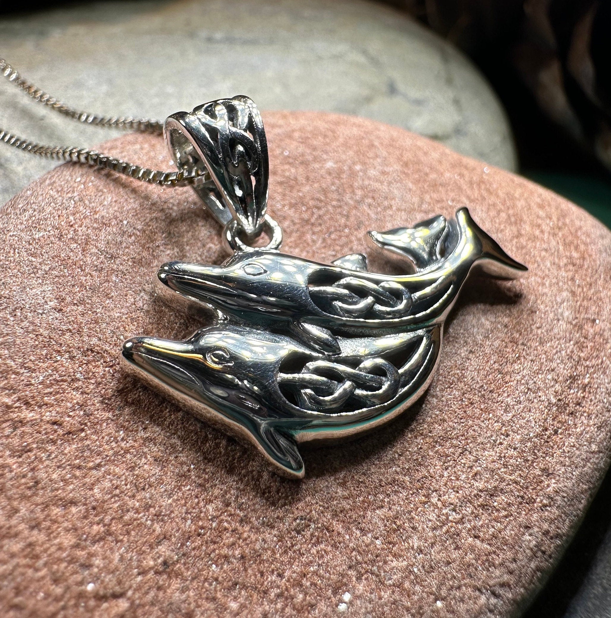 Always Together Celtic Dolphin Necklace in Sterling Silver