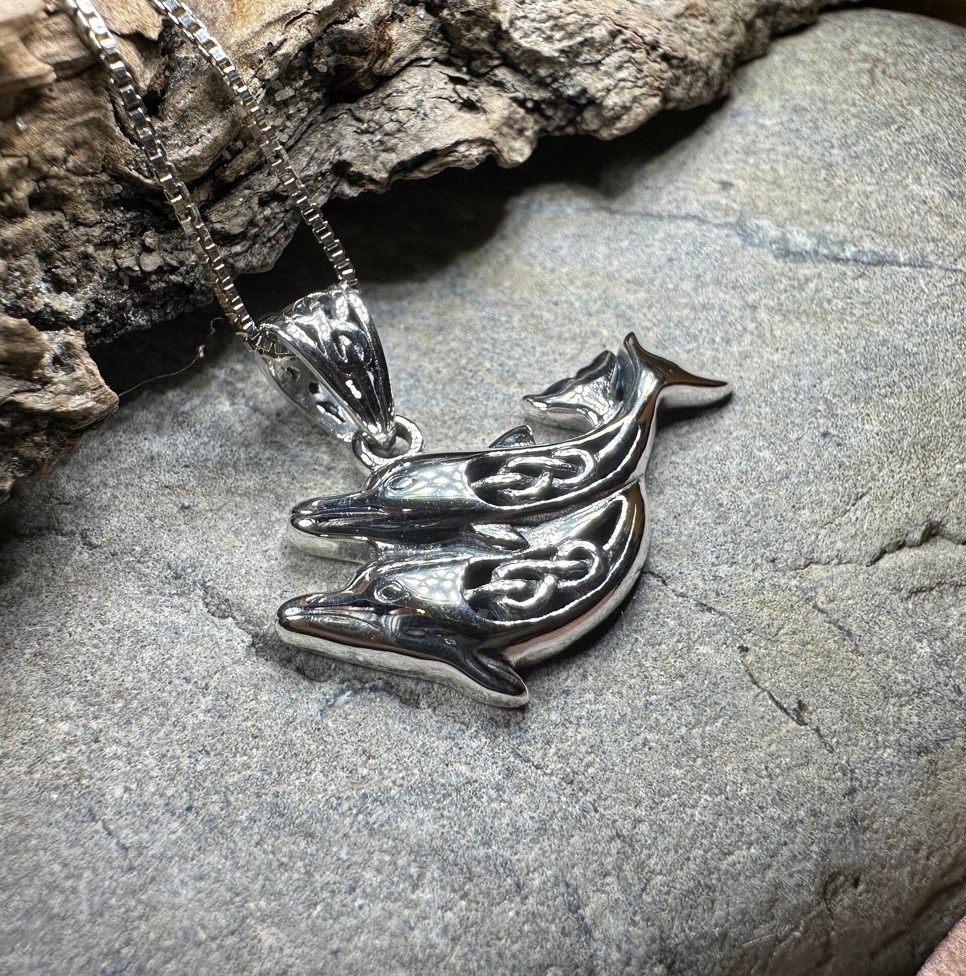 Always Together Celtic Dolphin Necklace in Sterling Silver