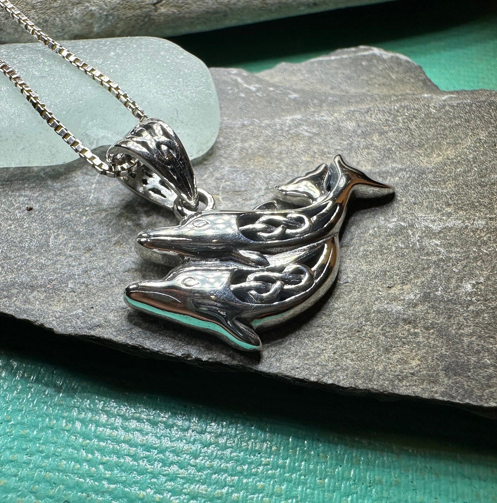 Always Together Celtic Dolphin Necklace in Sterling Silver