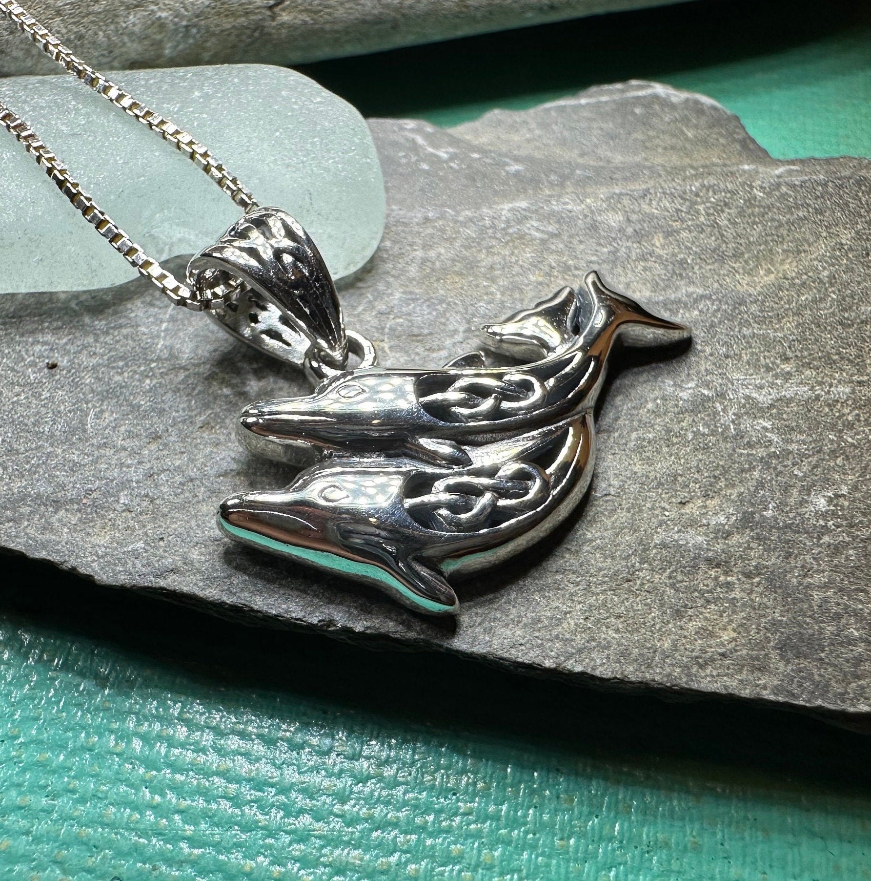 Always Together Celtic Dolphin Necklace in Sterling Silver