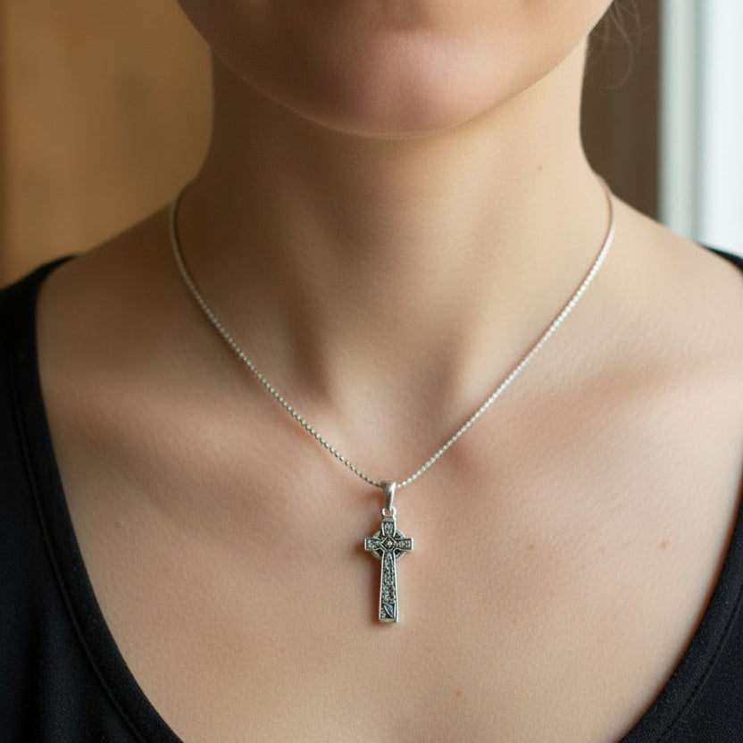 The Quinn Irish Harp Celtic Cross Necklace