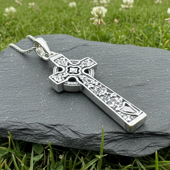 The Quinn Irish Harp Celtic Cross Necklace
