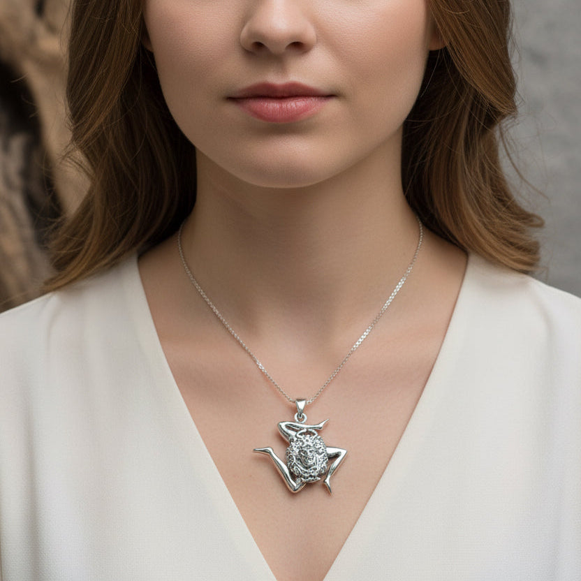 Sicilian Trinacria Triple Spiral Necklace in Sterling Silver