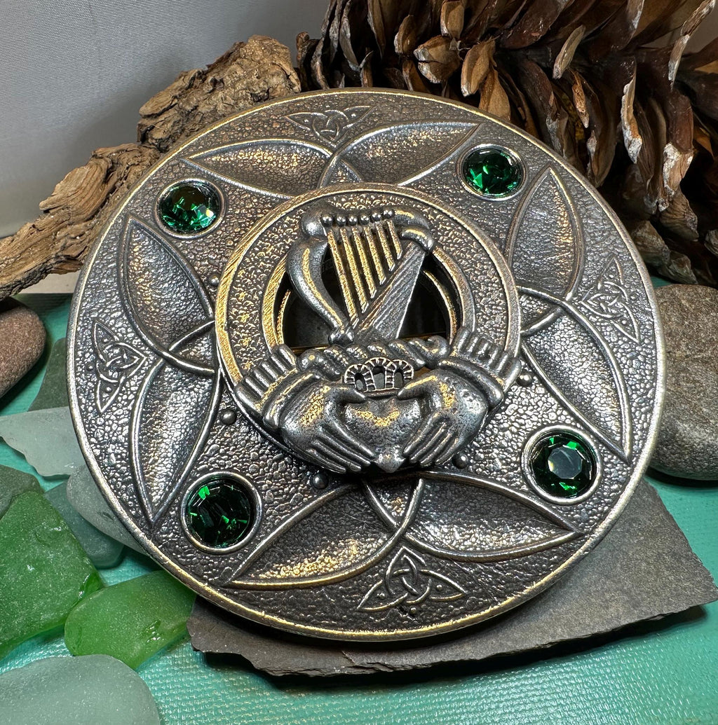 Large Irish Trinity Claddagh Plaid Pin