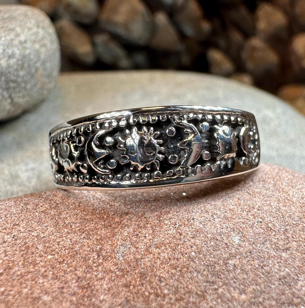 Heavenly Celestial Crescent Moon & Sun Ring in Sterling Silver