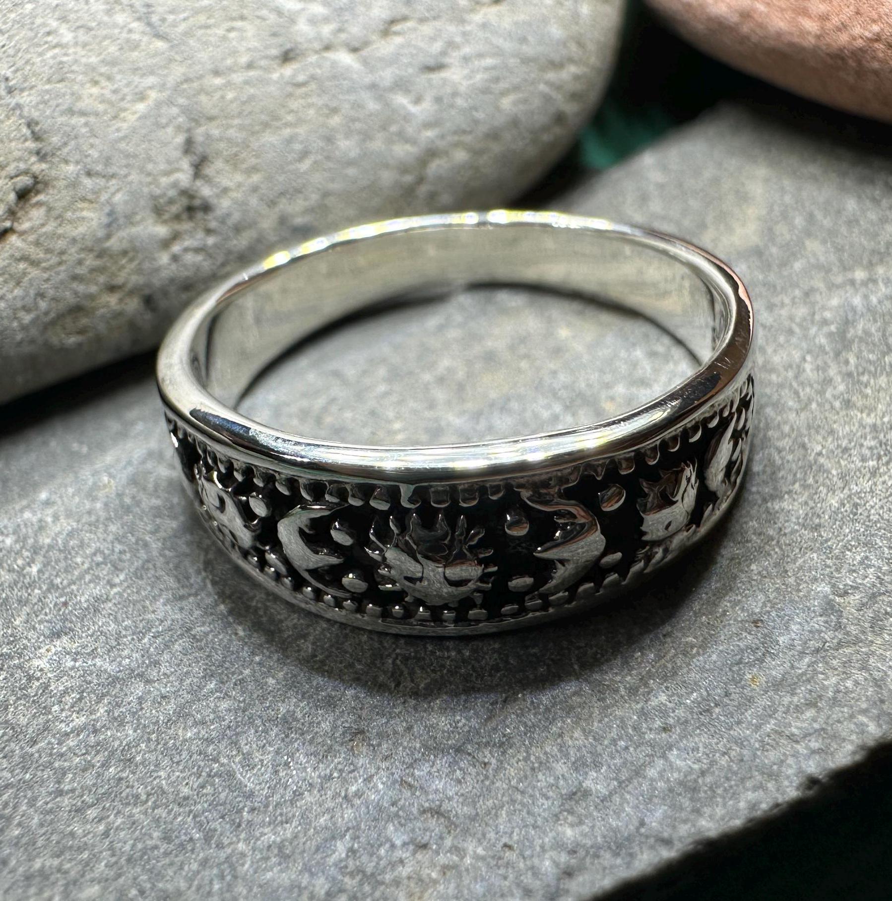 Heavenly Celestial Crescent Moon & Sun Ring in Sterling Silver
