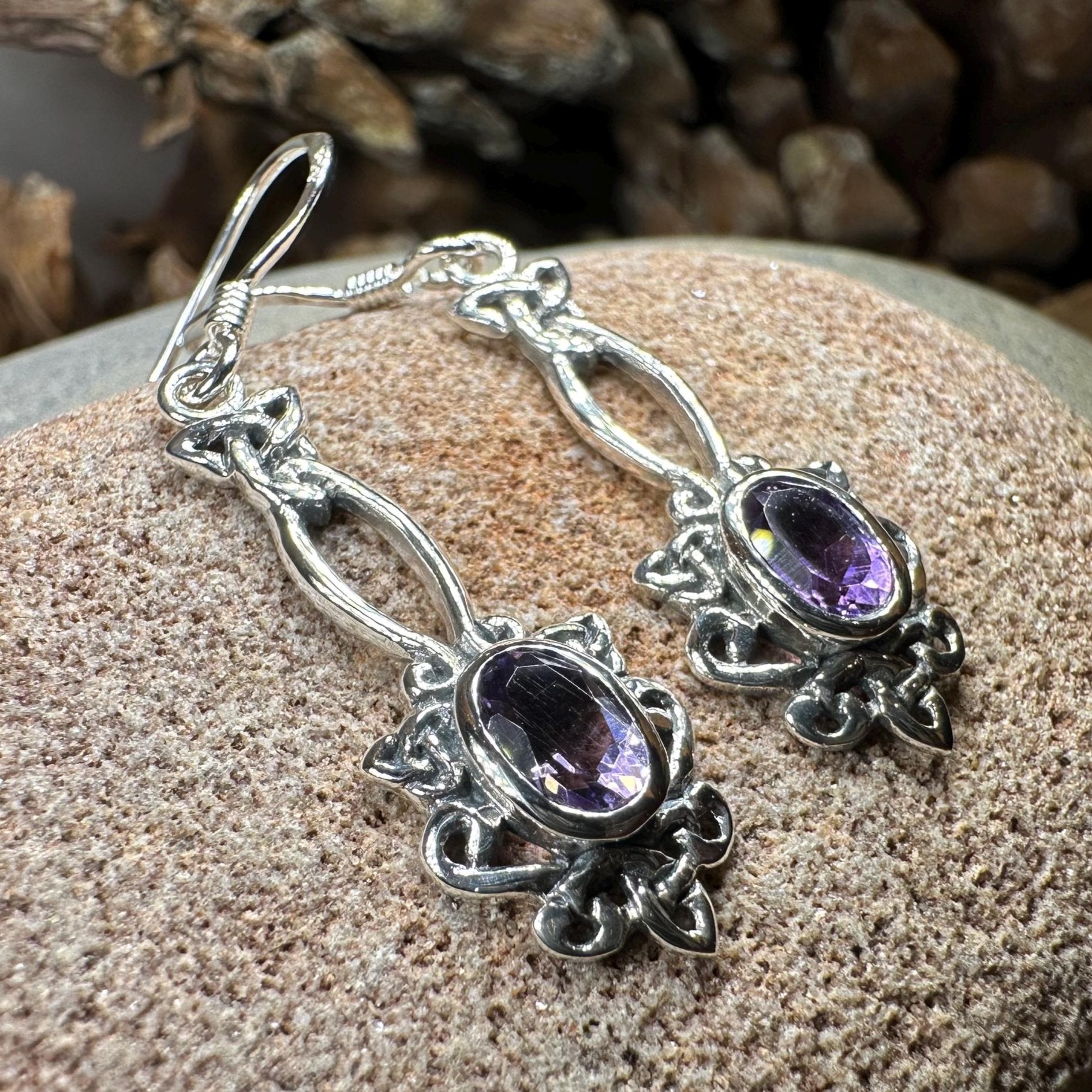 Tiom Amethyst Celtic Knot Earrings