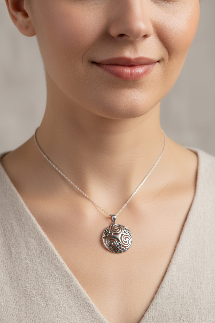 Loughcrew Celtic Spiral Necklace in Sterling Silver