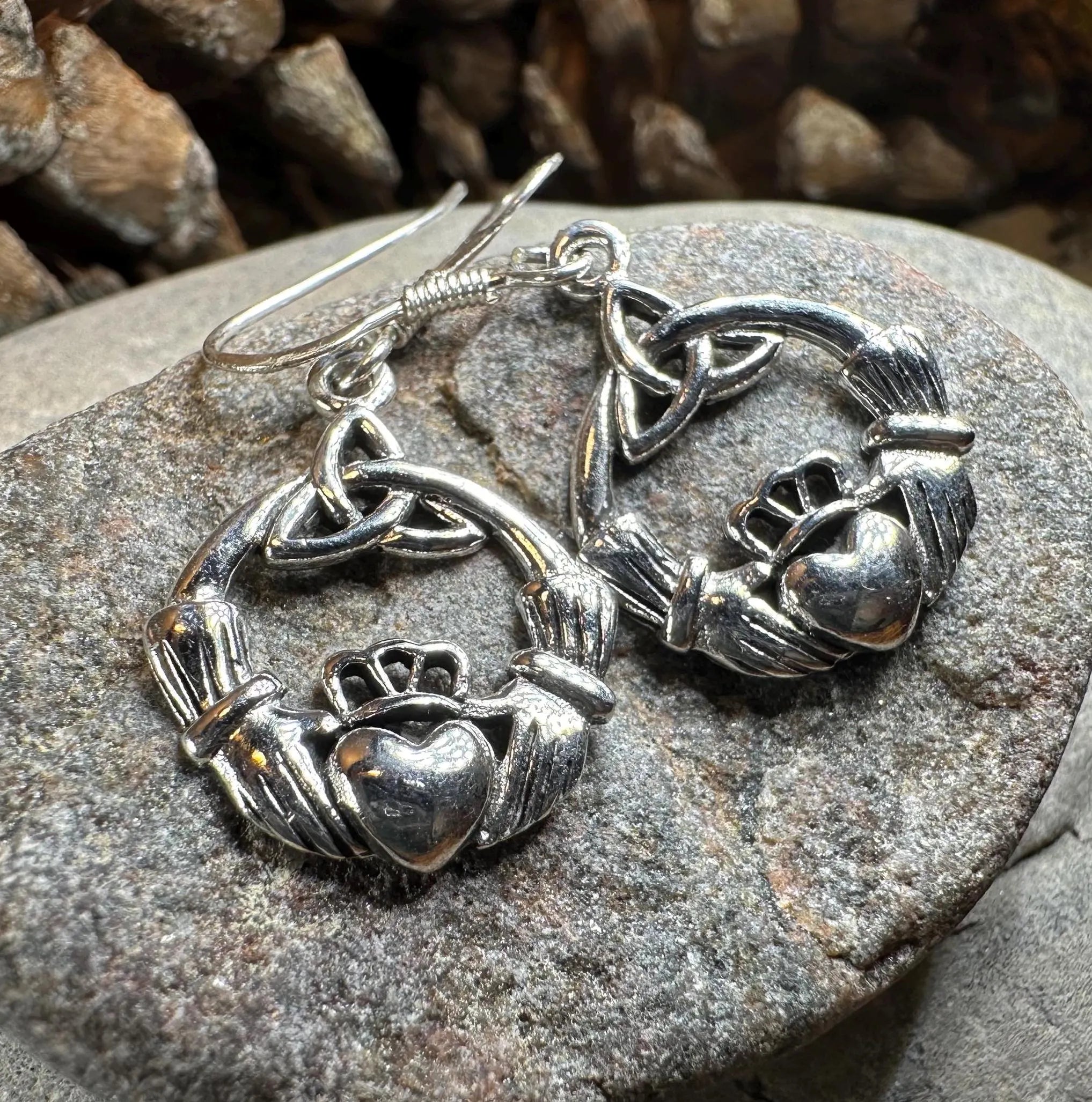 Claddagh Trinity Knot Earrings in Sterling Silver