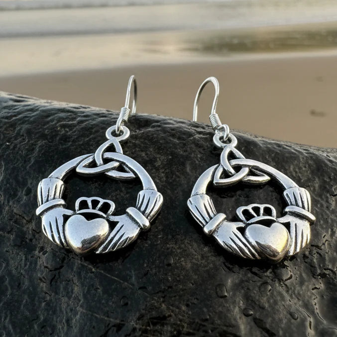 Claddagh Trinity Knot Earrings in Sterling Silver