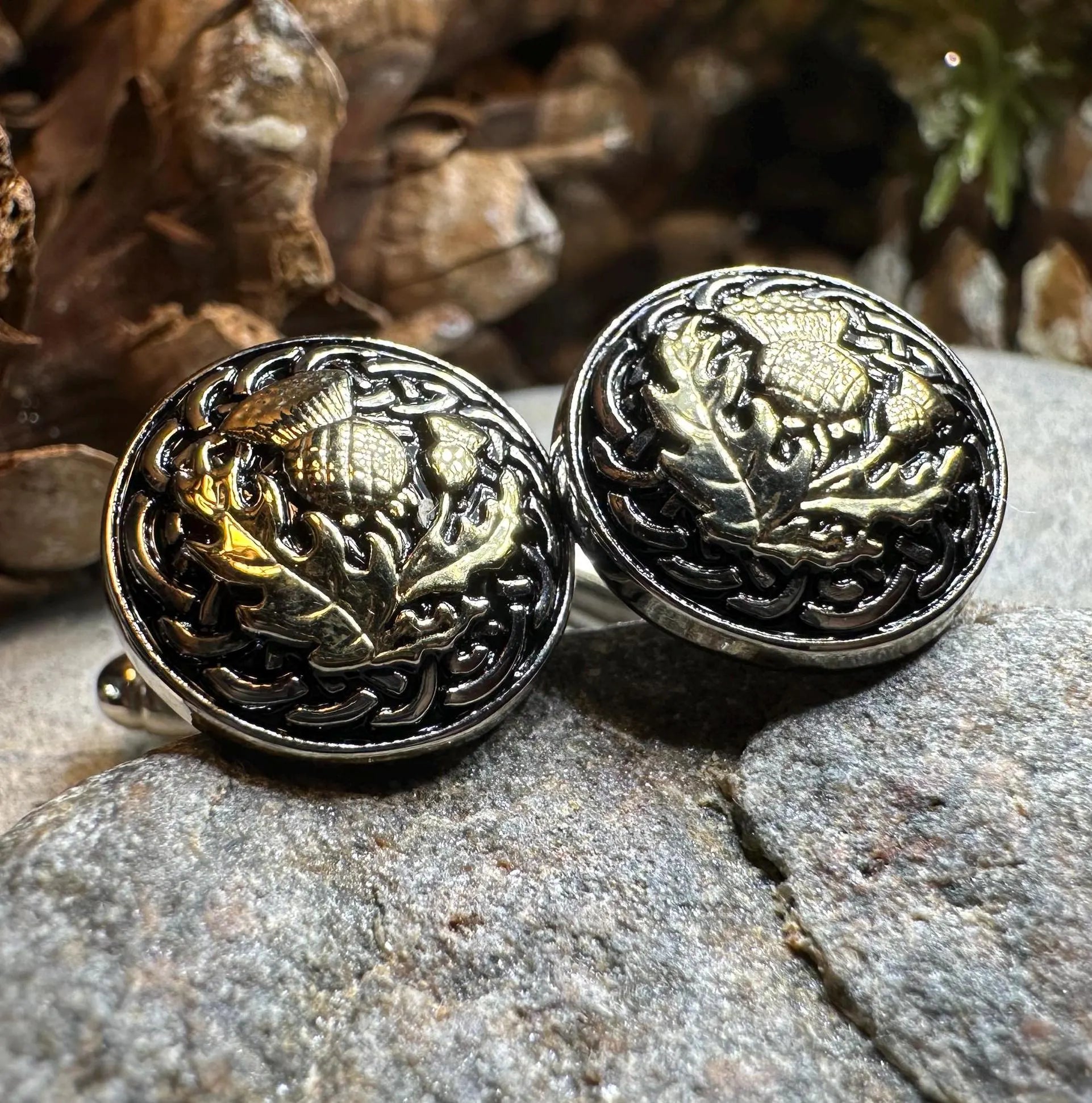 Golden Thistle Cufflinks - Handmade in Scotland