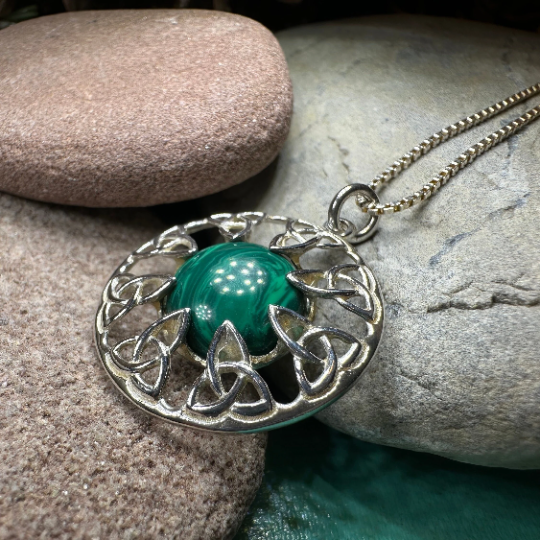 Trinity Knot Malachite Necklace - Made in Ireland