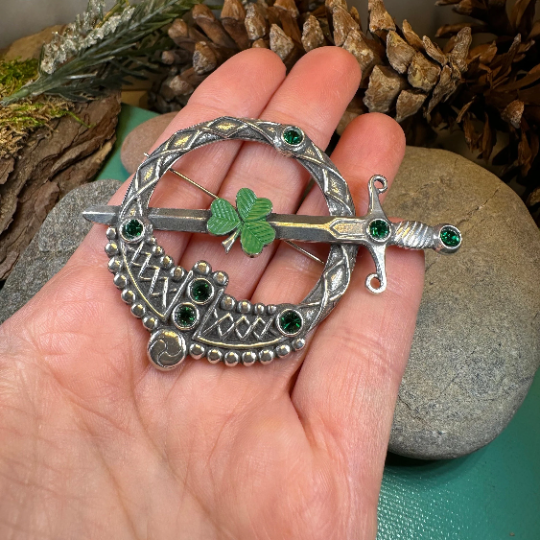Large Irish Shamrock Shield Kilt Pin