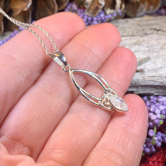 Elegant Moonstone Celtic Trinity Knot Necklace