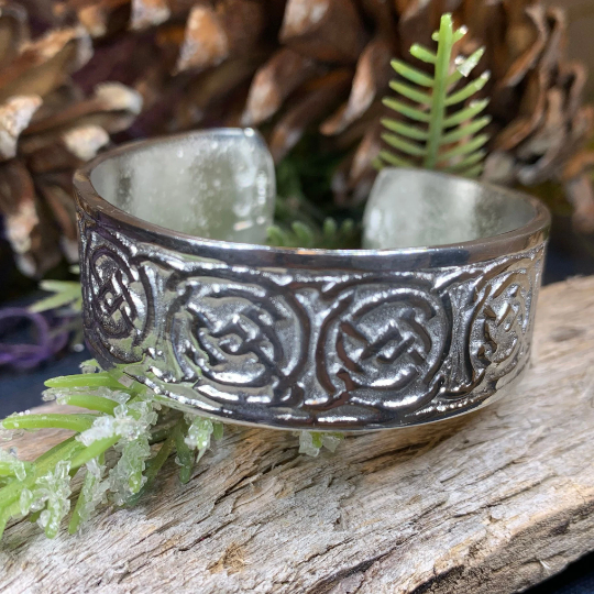 Celtic Knot Pewter Cuff Bracelet - Handmade in Scotland