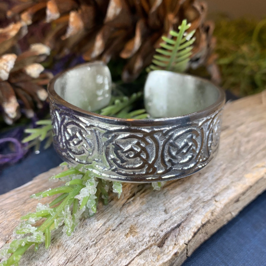 Celtic Knot Pewter Cuff Bracelet - Handmade in Scotland