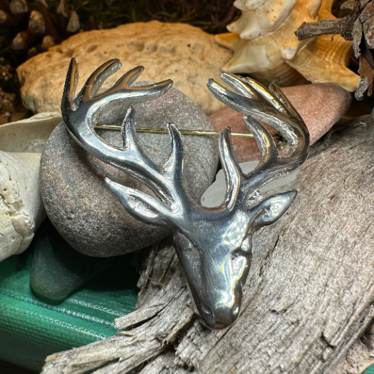 Large Pewter Stag Brooch - Handmade in Scotland