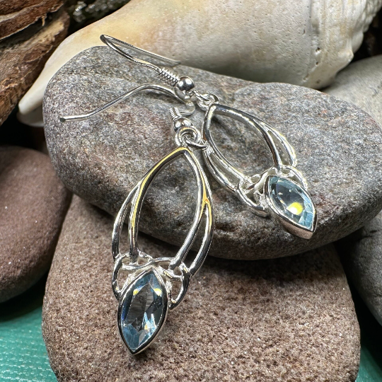 Ania Celtic Trinity Knot Blue Topaz Earrings