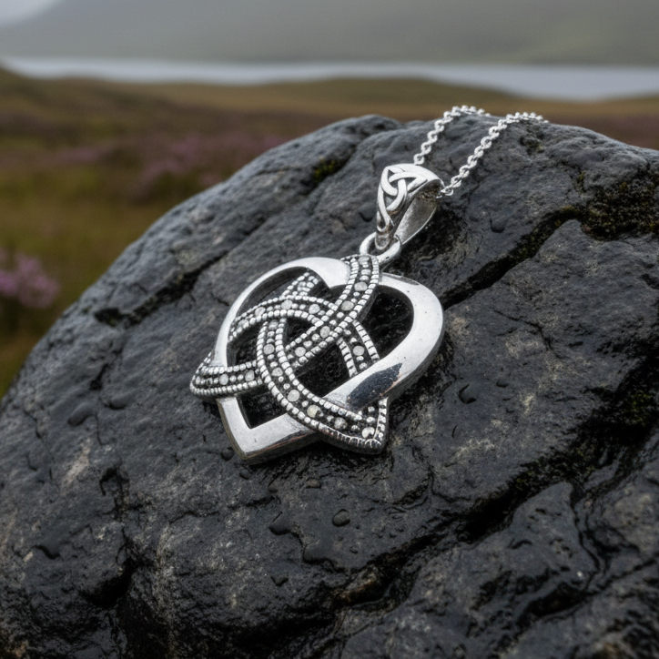 Marcasite Celtic Love Knot Necklace in Sterling Silver