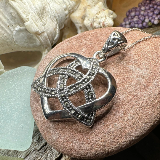 Marcasite Celtic Love Knot Necklace in Sterling Silver