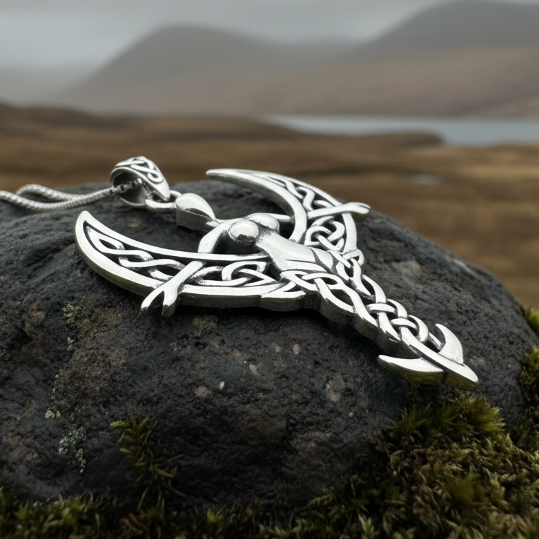 Celtic Moon Goddess Necklace in Sterling Silver