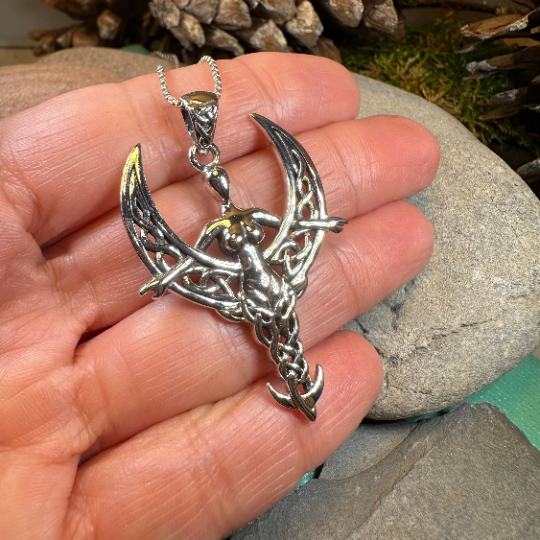 Celtic Moon Goddess Necklace in Sterling Silver