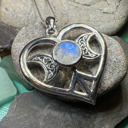 Morgance Triple Moon Love Necklace with Rainbow Moonstone