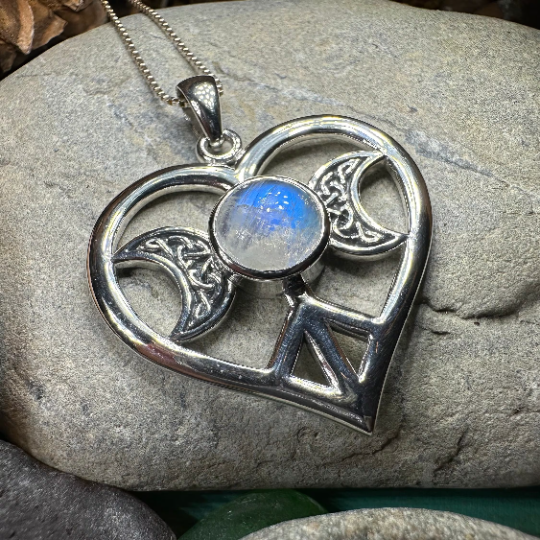 Morgance Triple Moon Love Necklace with Rainbow Moonstone