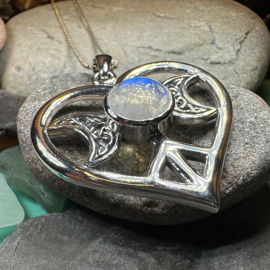 Morgance Triple Moon Love Necklace with Rainbow Moonstone
