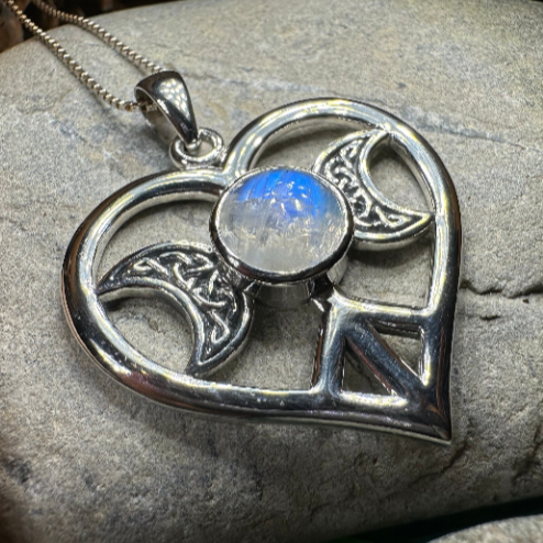 Morgance Triple Moon Love Necklace with Rainbow Moonstone