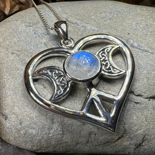 Morgance Triple Moon Love Necklace with Rainbow Moonstone