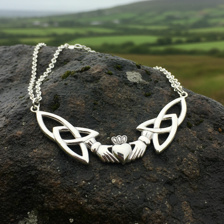 Irish Claddagh Lasting Love Necklace in Sterling Silver