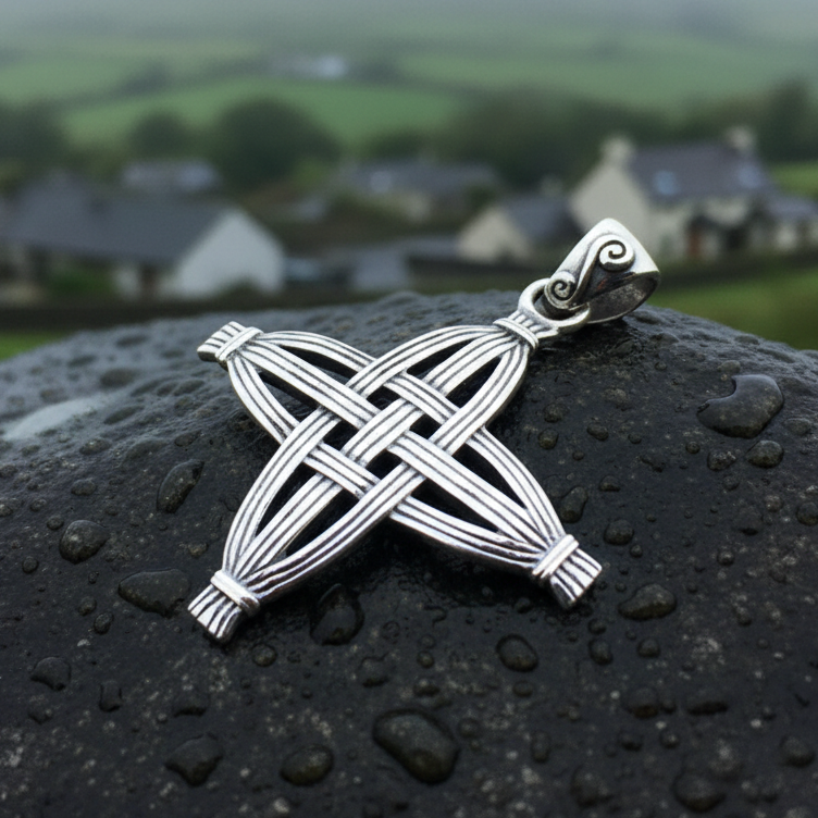 Protection Irish St. Brigid's Cross Necklace in Sterling Silver