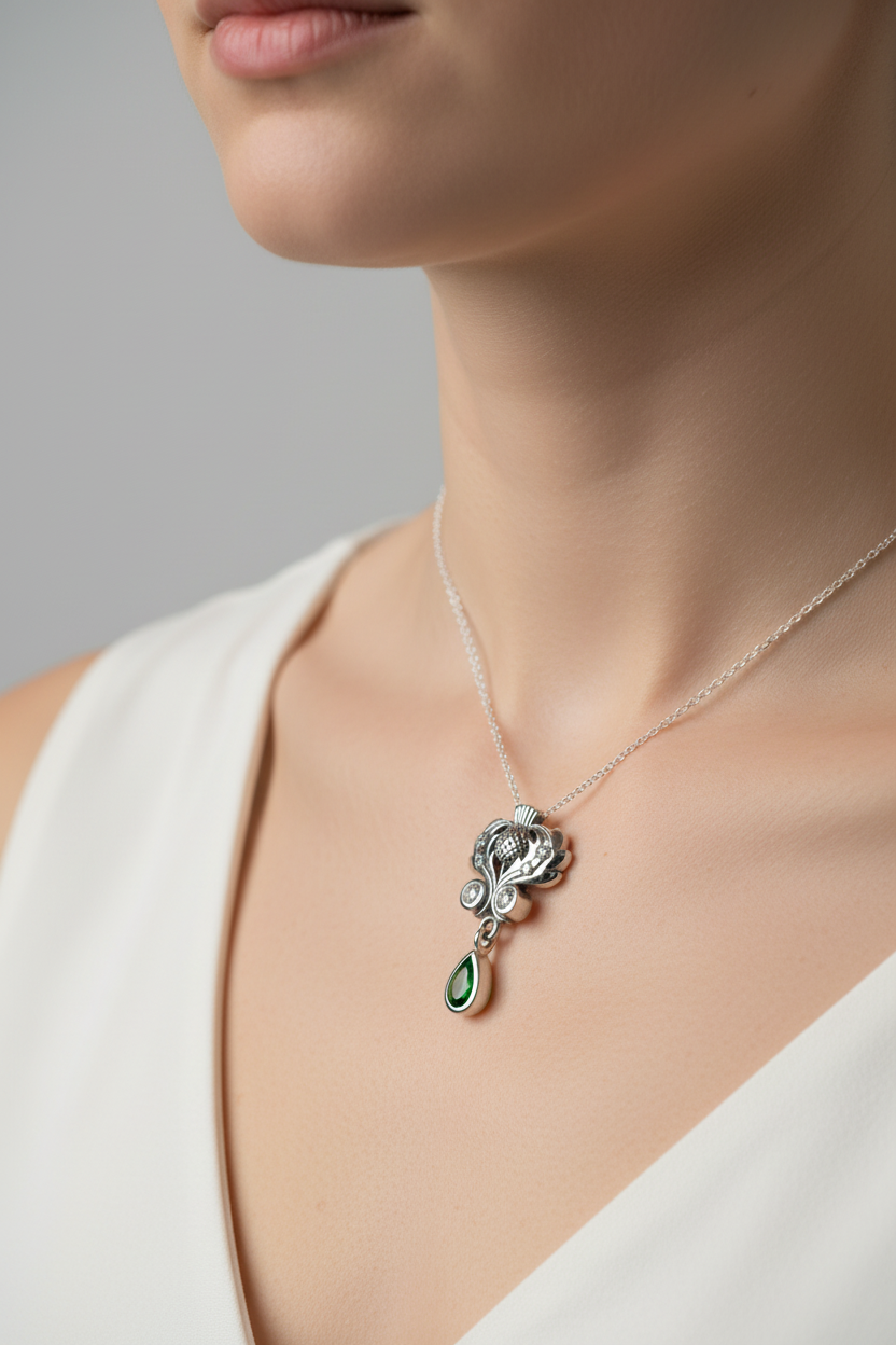 Scottish Aberdeen Thistle Necklace in Sterling Silver