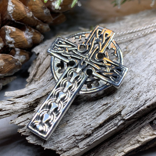 Braddan Scottish Celtic Cross Necklace in Sterling Silver