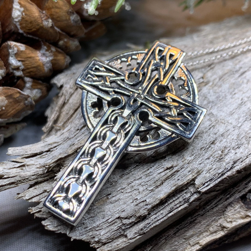 Braddan Scottish Celtic Cross Necklace in Sterling Silver