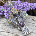 Irish Claddagh Celtic Cross Necklace in Sterling Silver