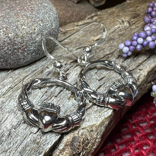 Elegant Irish Claddagh Earrings in Sterling Silver